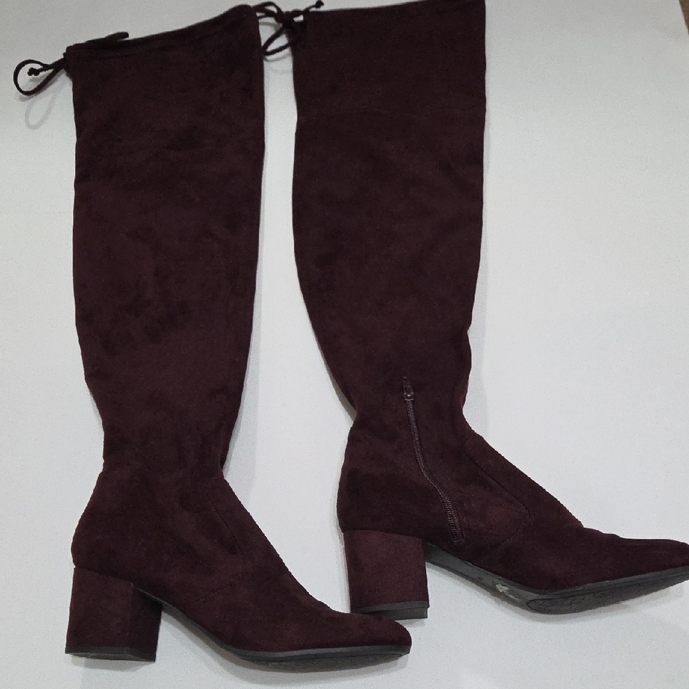 Women's Over-the-Knee Block Heel Boots in Dark Brown
